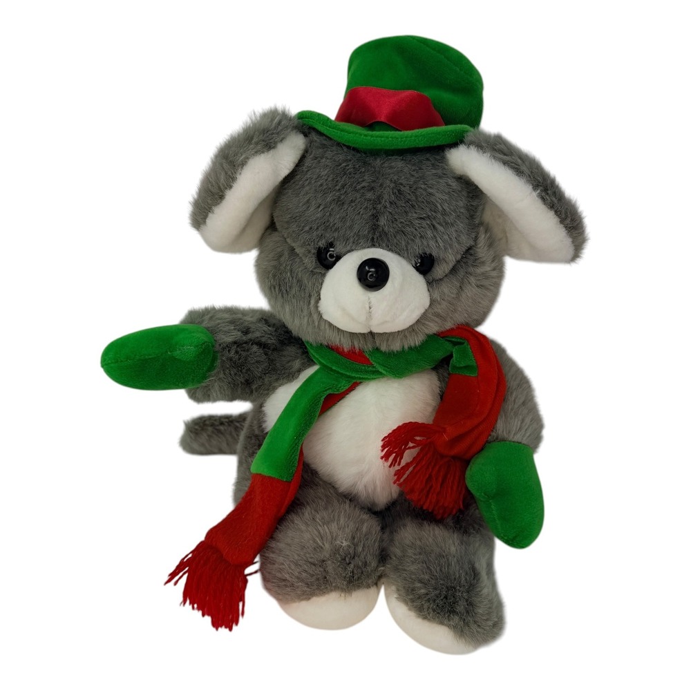 Lemonwood Asia Plush Mouse‎ 1980s Vintage Gray 13.5" Winter Hat Scarf Christmas